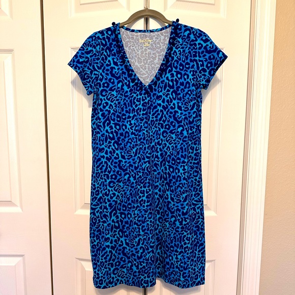 LILLY PULITZER: Etta V-Neck Dress; Oyster Bay Navy My Favorite Spo… - Picture 2 of 7
